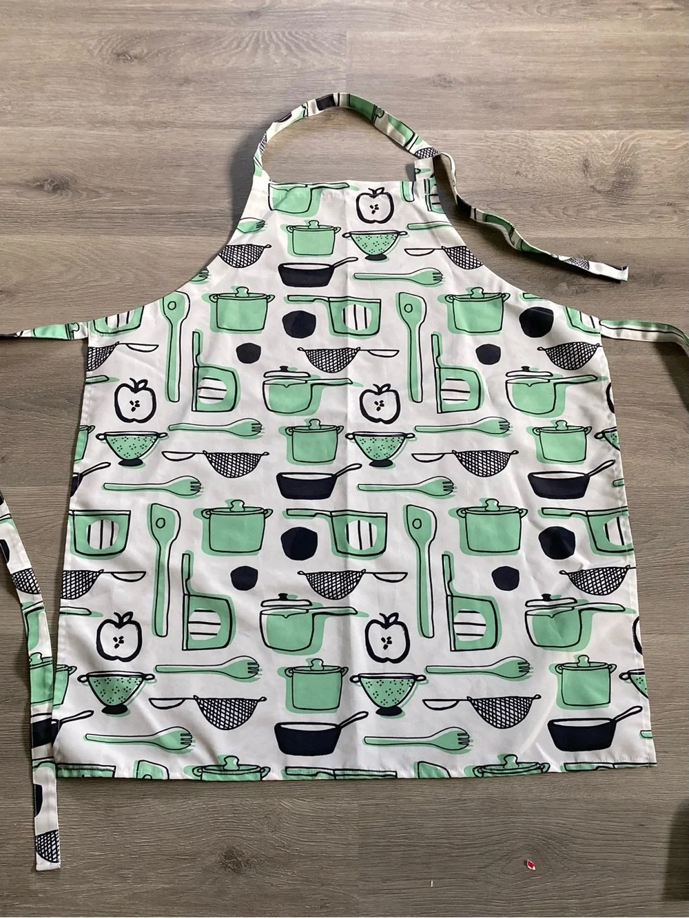 Kitchen Apron in Green Cookware Pattern - White Background